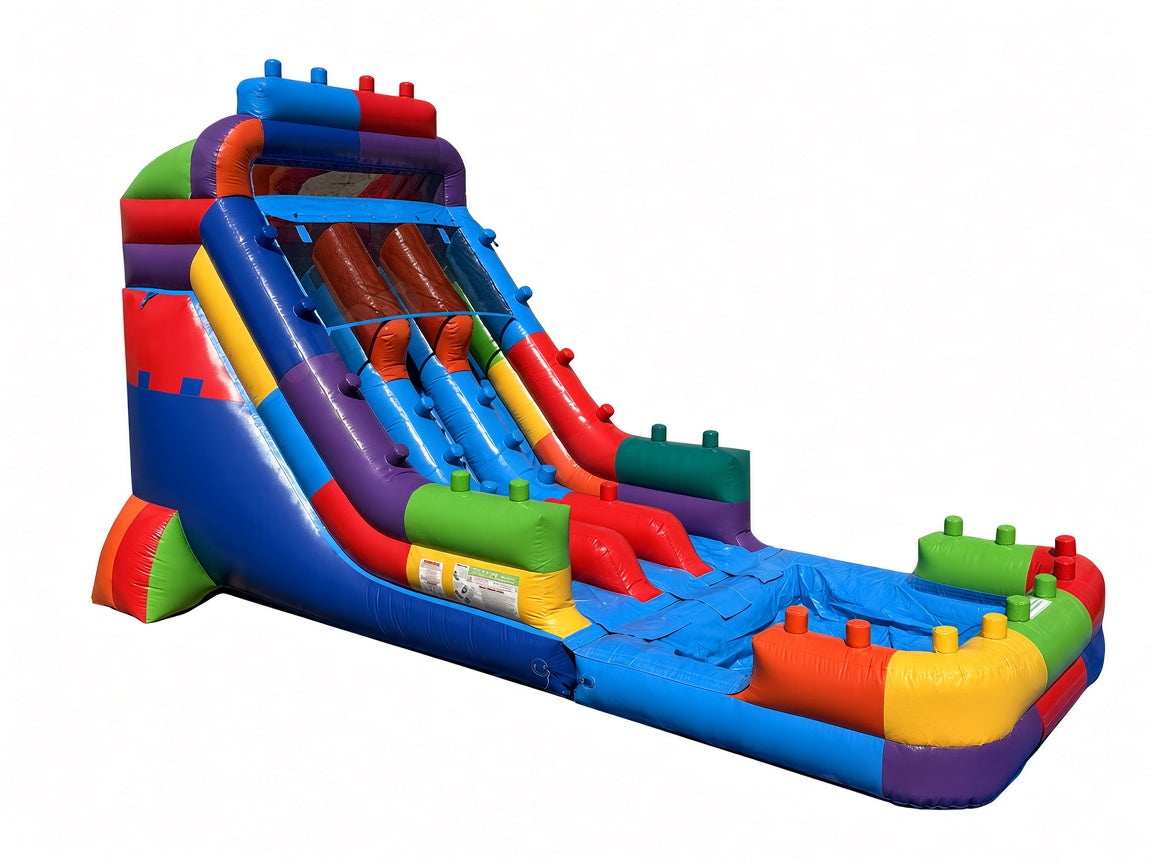 17 FT Dual Lane Brick Blaster Wet and Dry Water Slide (15 oz Vinyl)