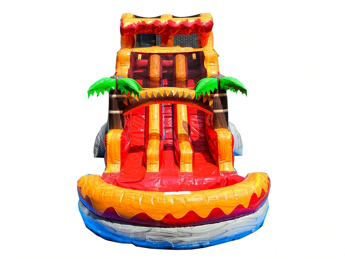 17 FT Dual Lane Volcano Wet and Dry Water Slide (15 oz Vinyl)