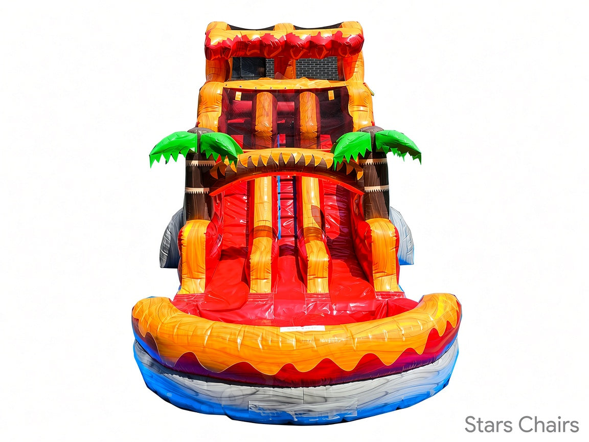 17 FT Dual Lane Volcano Wet and Dry Water Slide (15 oz Vinyl)