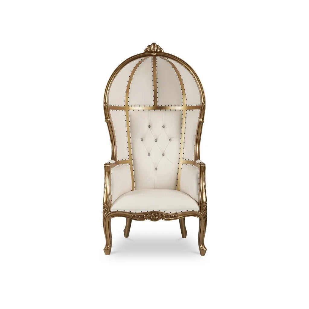 Royal Canopy Throne Chair - White Vinyl/Gold Frame