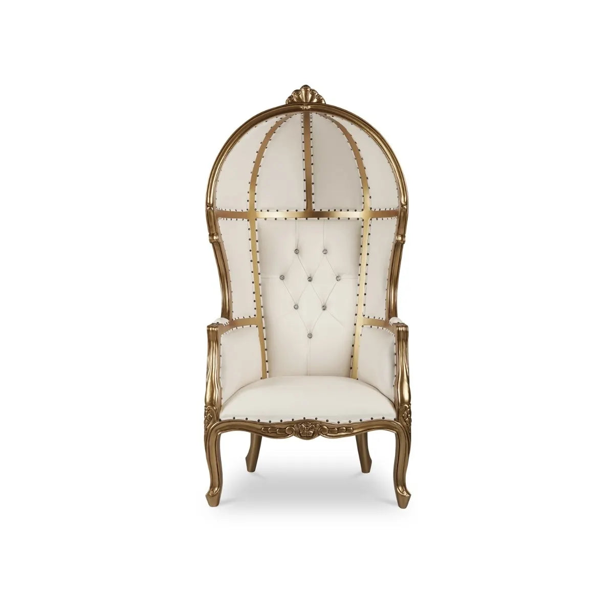 Royal Canopy Throne Chair - White Vinyl/Gold Frame