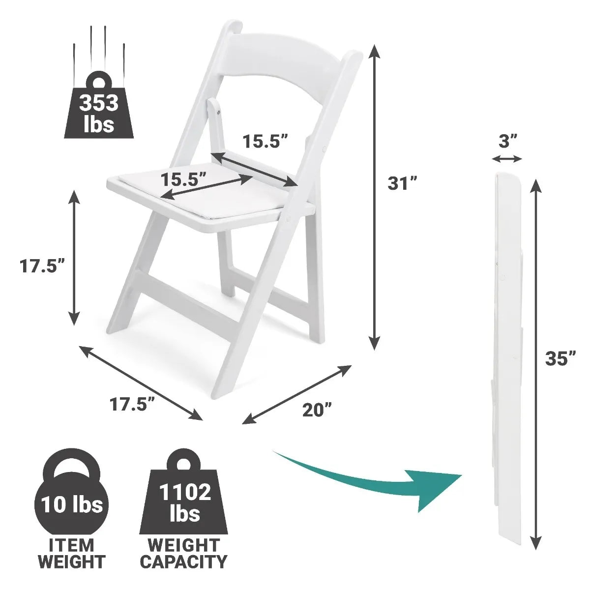 Silla plegable de resina blanca TitanPRO™ 100 unidades